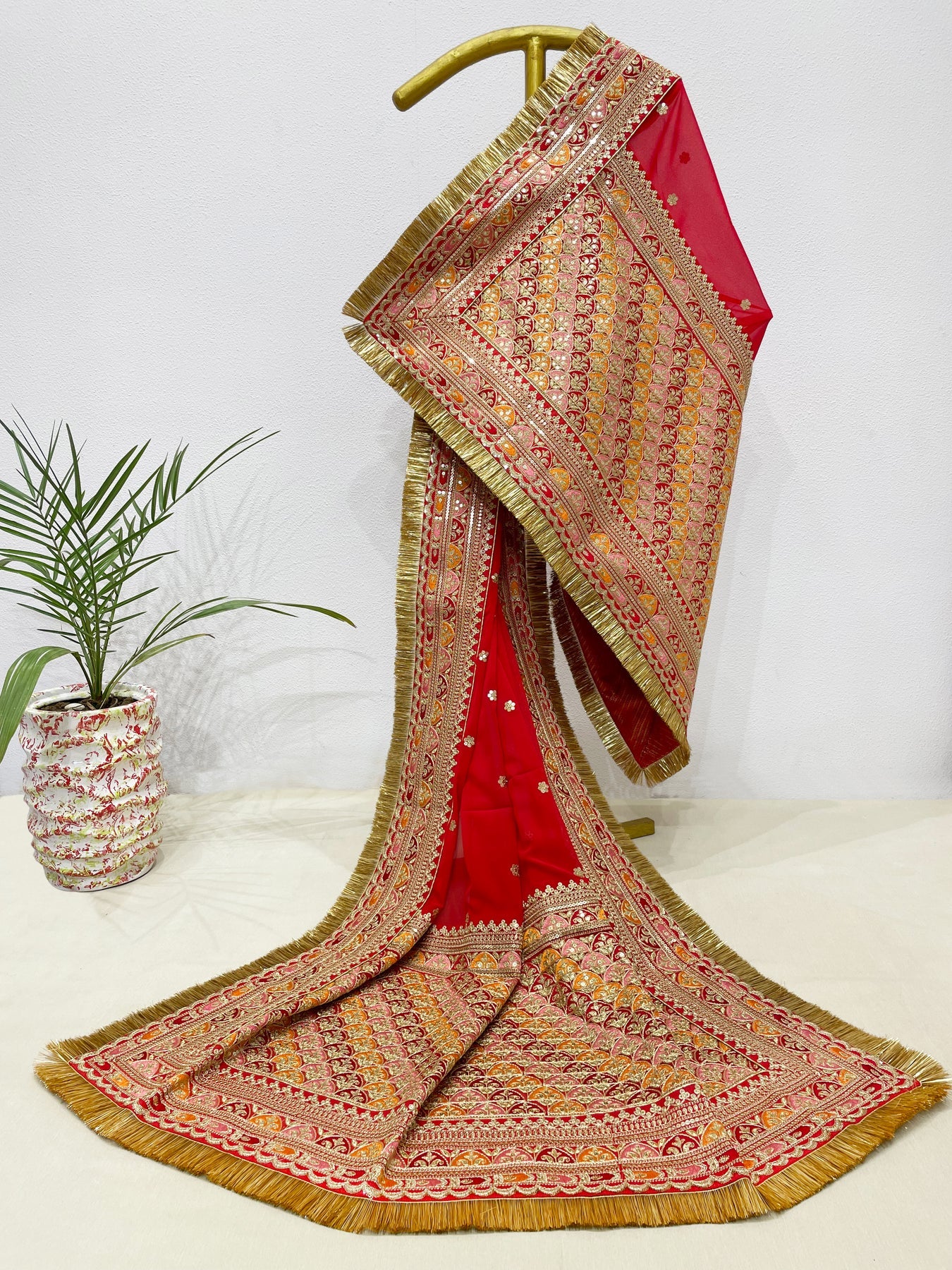 Bridal Karnavati Red Embroidered Pure Organza Dupatta