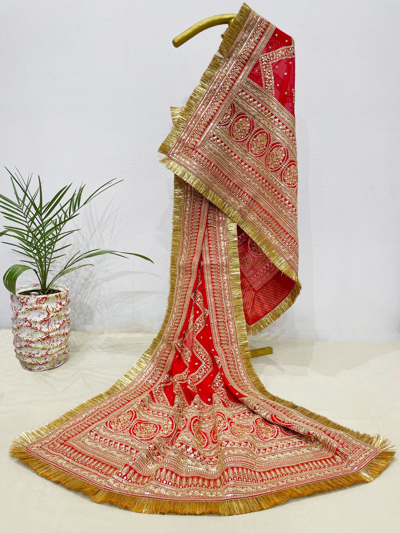 Bridal Phera Red Embroidered Pure Georgette Dupatta
