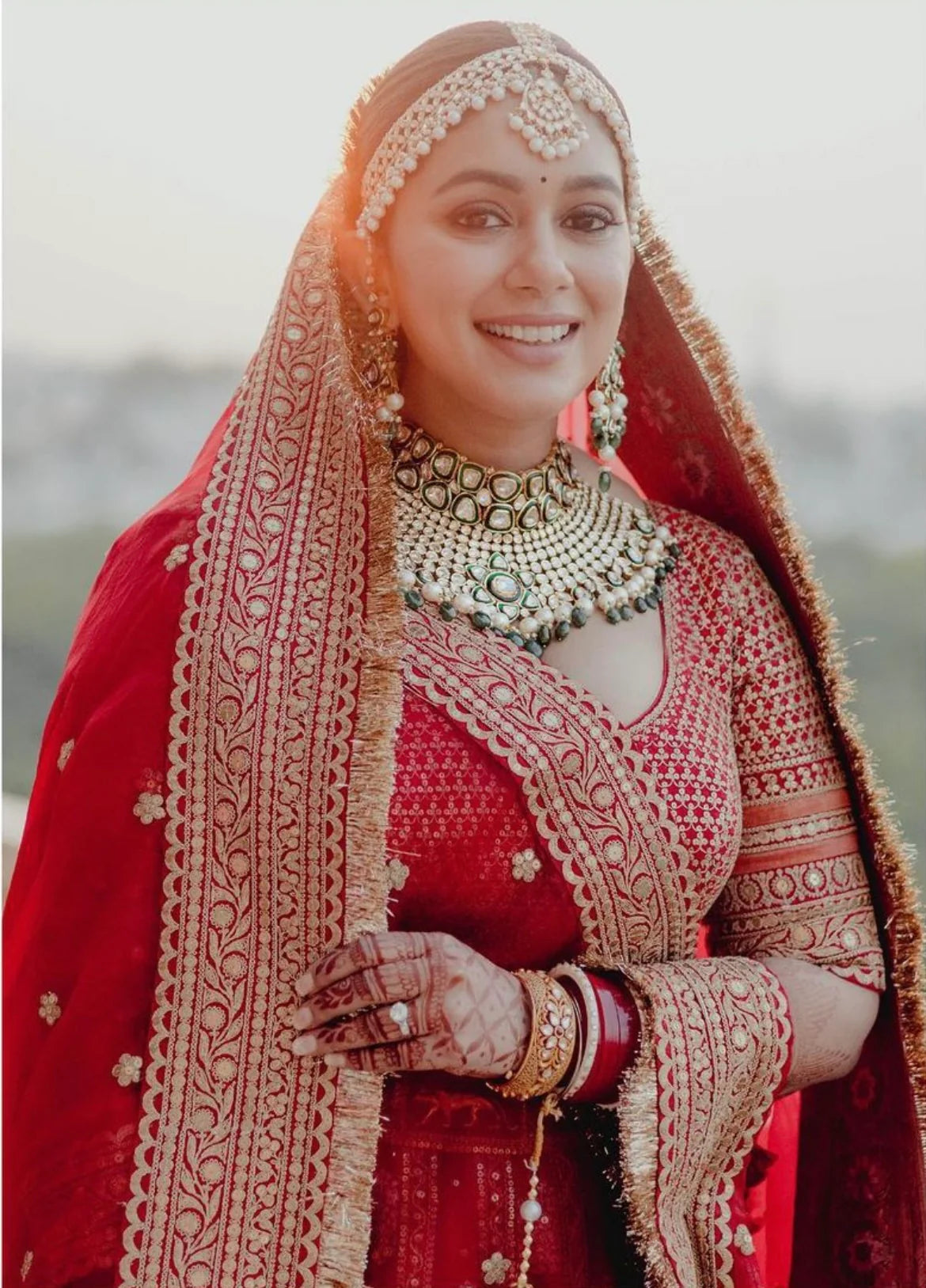 Bridal Kyara Red Embroidered Fringed Net Dupatta